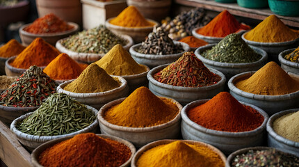 A photo of spices and herbs at street market.