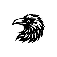 Vector logo of a raven head isolated on a white background. black and white illustration of a crow head for a tattoo.