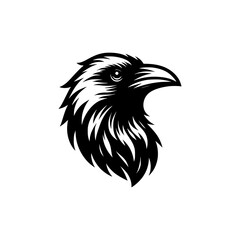 Vector logo of a raven head isolated on a white background. black and white illustration of a crow head for a tattoo.