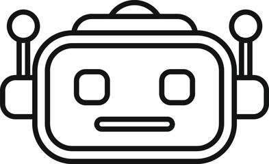Black and white line art illustration of a cute, cartoonstyle robot head