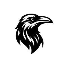 Vector logo of a raven head isolated on a white background. black and white illustration of a crow head for a tattoo.