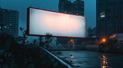 Blank billboard in city at night with copy space for advertising.