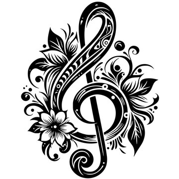 recommend clip art: good teste of music, treble clef with flower element, editable stroke, vector art ready for your brand.