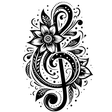 recommend clip art: good teste of music, treble clef with flower element, editable stroke, vector art ready for your brand.