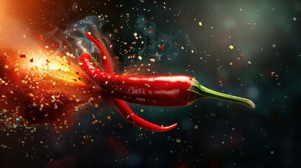 Sliced chili pepper designed to look like a rocket with chili powder and seeds as flames.

