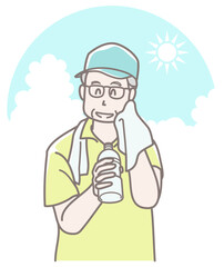 水分補給するシニア男性のイラスト
