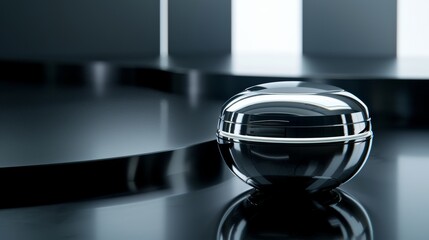 A shiny silver object sits on a dark surface