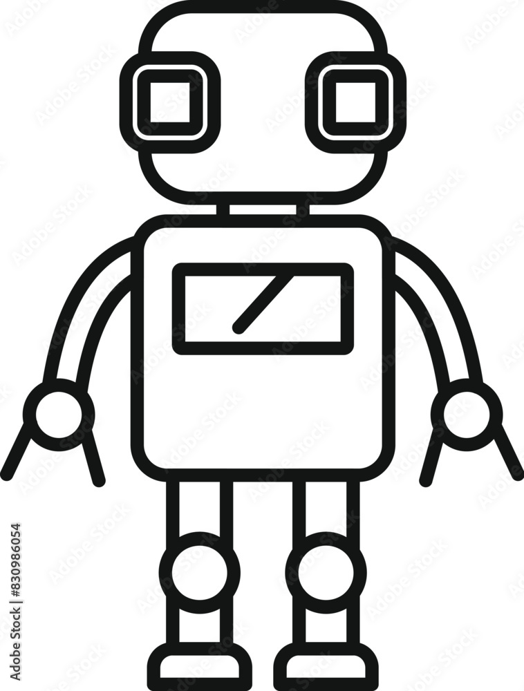 Poster cute cartoon robot icon illustration in simple black and white line art design, perfect for technolo