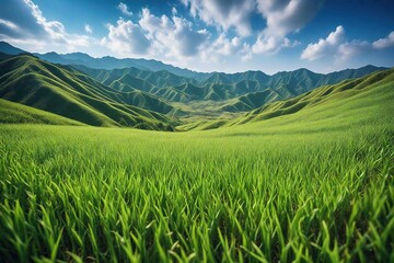 Obraz premium green field and blue sky