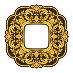 Isolated borders or frames ornament. Ornamental elements for your designs. Black and gold colors. Floral carving decoration for postcards or invitations for social media.