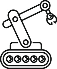 Black and white vector illustration of a robotic arm, ideal for technology and automation concepts