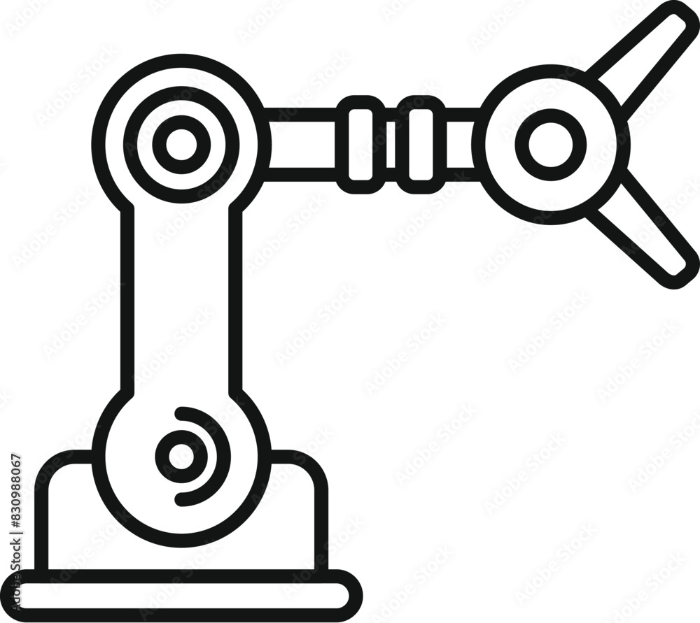 Poster futuristic industrial robot arm icon in black and white. featuring precision control and modern tech