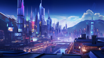 A futuristic city with fantastic neon lights.