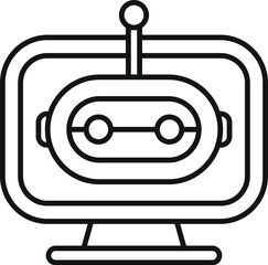 Line art illustration of a friendly cartoon robot face displayed on a computer monitor