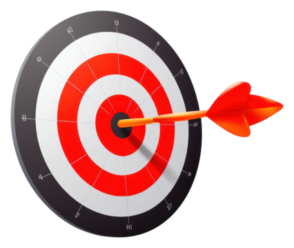 PNG Arrow hitting in the target center of dartboard darts white background recreation.