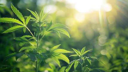 Obraz premium Wild agricultural hemp grows in the countryside