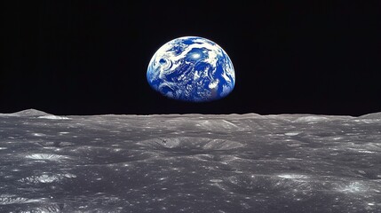 blue earth seen from the moon surface.