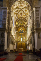 Fototapeta premium Interior of the Cathedral-Basilica of Cefalu Duomo di Cefalu, Cefalu, Sicily, Italy.