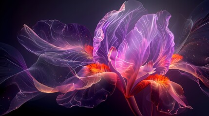 Fototapeta premium Digital technology transparent abstract light purple iris flower poster background