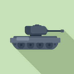 Flat design illustration of a cartoonstyle military tank with long shadow, set against a green backdrop