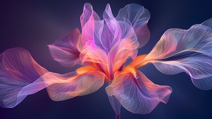 Digital technology transparent abstract light purple iris flower poster background