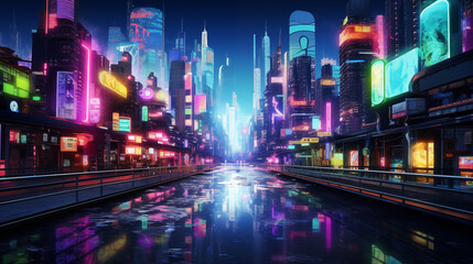 A futuristic city with fantastic neon lights.