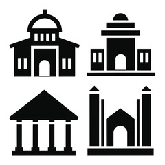 Set of Atrium hall vector icon black vector on white background