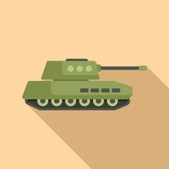 Modern flat design of a green military tank with a long barrel on a beige background