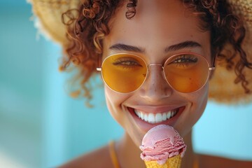 Happy woman with ice cream
