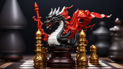 A chessboard with a blue dragon on a