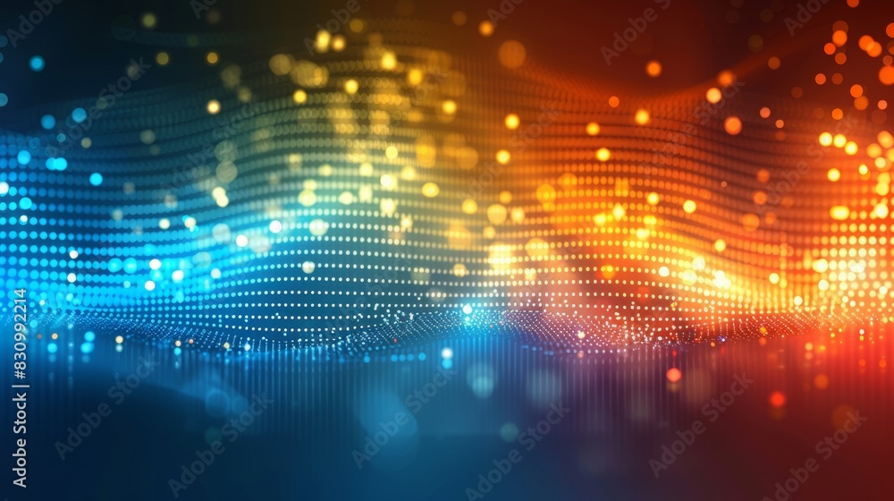 Poster glowing particle dots with colorful dots in abstract background, concept of light shining sparkling 