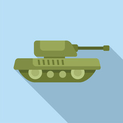 Illustration of a flat design, green military tank on a simple blue gradient background