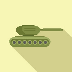 Flat design illustration of a green cartoon military tank isolated on a beige background