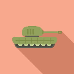 Simple illustration of a green military tank in flat design style, isolated on a soft pink background