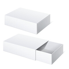 Realistic Package Cardboard Sliding Box Opened. For small items, matches, and other things. Vector Illustration