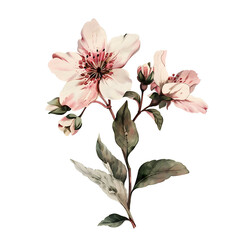 Fototapeta premium Vintage watercolor flower and wildflowers isolated on white background, old botanical illustration 