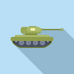 Flat design illustration of a cartoonstyle military tank with a long shadow