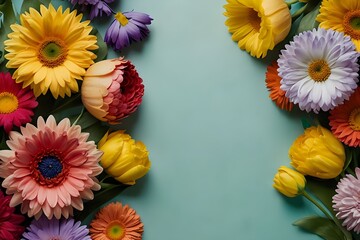 Close-up of a mixed bouquet of roses, summer flowers background, a cluster of colorful roses against a white and gray background.

