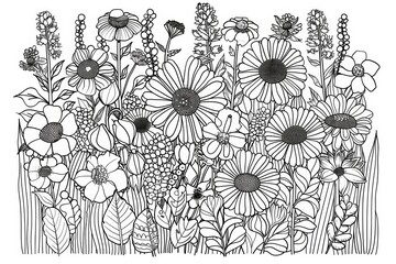Fototapeta premium Intricate Floral Coloring Book Page with Diverse Flower Varieties