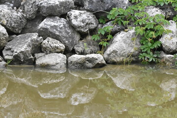 stones in water riprap reflection