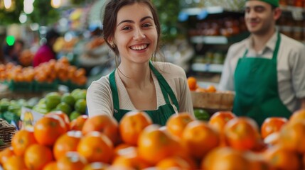 The smiling market vendor