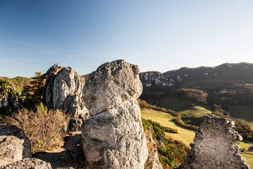 View from Sulovsky hrad castle ruins in Sulovske skaly mountains in Slovakia