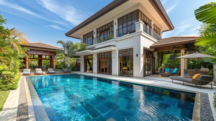Tropical Pool Villa with Green Garden - Exterior and Interior Design

