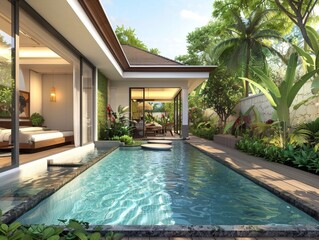 Tropical Pool Villa with Green Garden - Exterior and Interior Design

