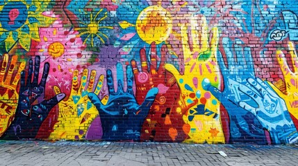 Obraz premium Bold Graffiti-Style Mural of Community Painting Event