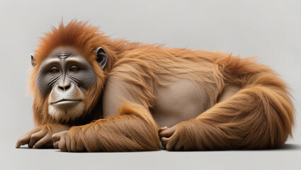 A realistic orangutan is lying down with its eyes closed.
