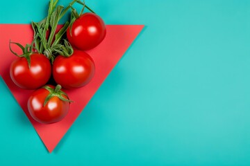 a group of vegetables in a triangular shape on a colored paper background. Aesthetics food photo