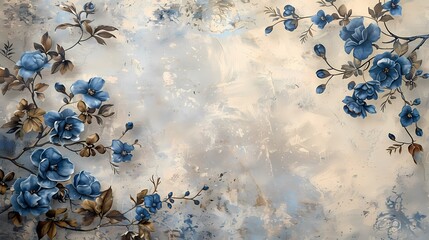 Retro blue romantic watercolor flowers poster background