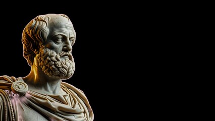 Video Illustration of the sculpture of Aristotle. Aristotle is a central figure in the history of Ancient Greek - Black Copy Space For Text
