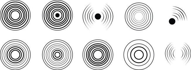 Radar icons set. vector of Radar screen icons. .Editable stroke. linear style sign for use web design and mobile apps, logo. Symbol, sonar sound waves. Radar icon. isolated on transparent background.